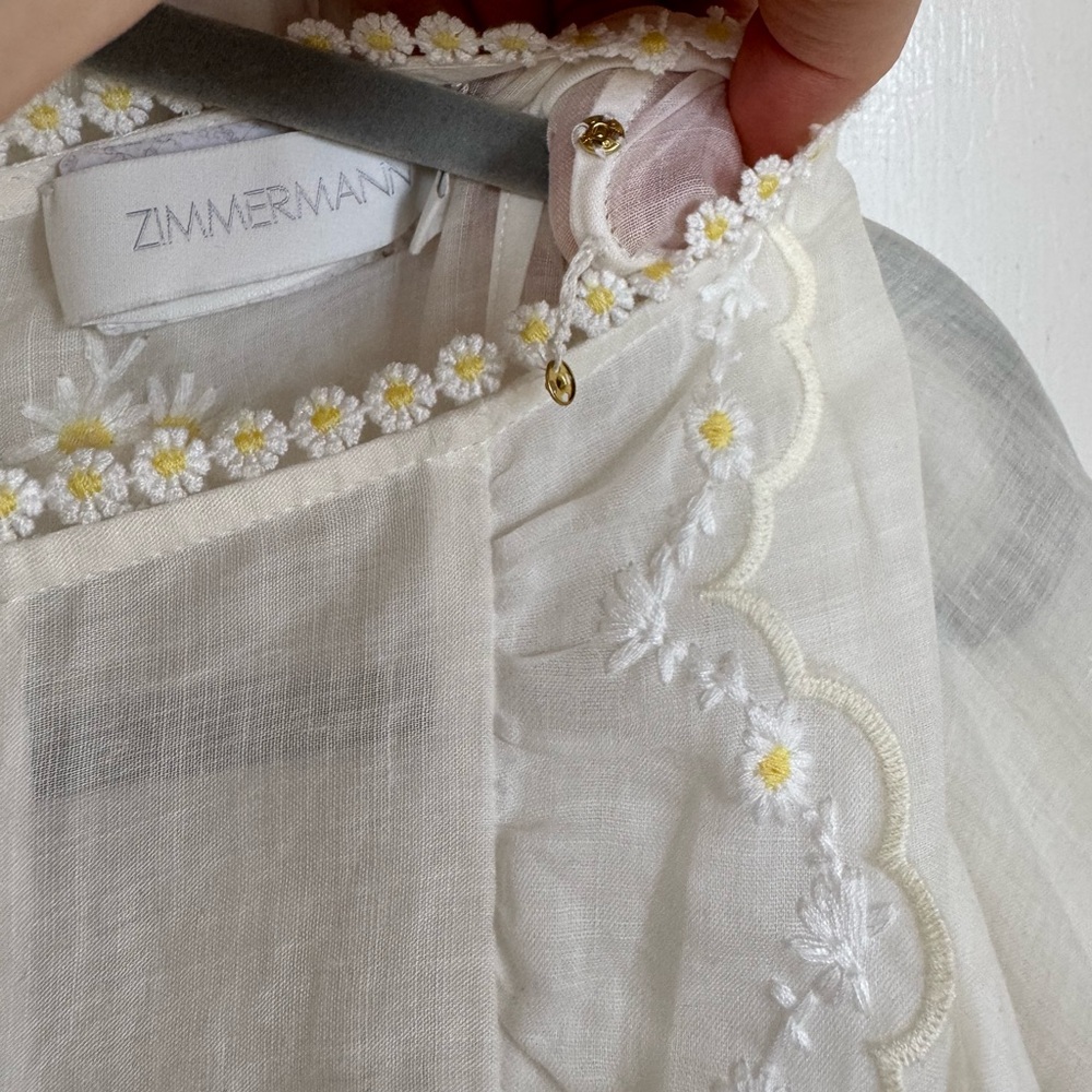 Zimmermann Acacia Tiered Embroidered Eyelet Yellow Flower Cream Midi Dress NEW - Picture 10 of 16